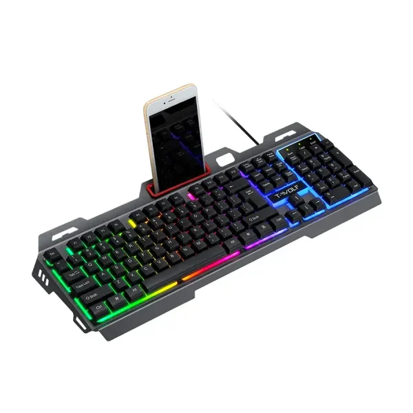 لوحة مفاتيح وفأرة ألعاب بإضاءة RGB وحامل هاتف، تصميم مثالي لجلسات اللعب المطولة