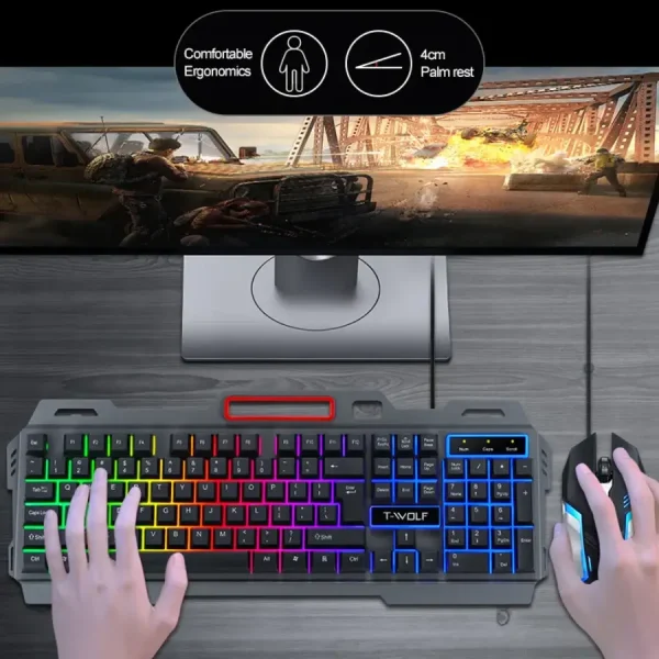 لوحة مفاتيح وفأرة RGB لألعاب الفيديو مع تصميم مريح ودعامة لراحة اليد