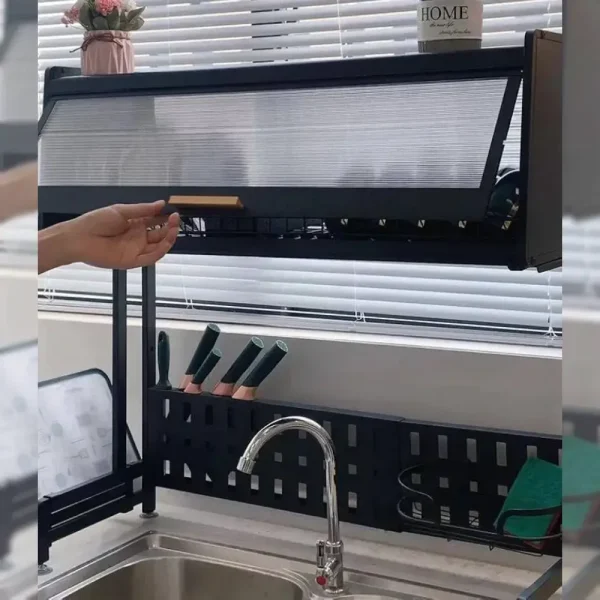 ⁦رف تنظيم لحوض المطبخ – رف مزدوج الطبقات لتنظيم الأطباق ومساحة المطبخ⁩ - الصورة ⁦2⁩