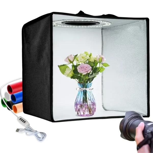 ⁦صندوق التصوير الاحترافي – صندوق إضاءة LED قابل للطي بحجم 60×60 سم⁩ - الصورة ⁦2⁩