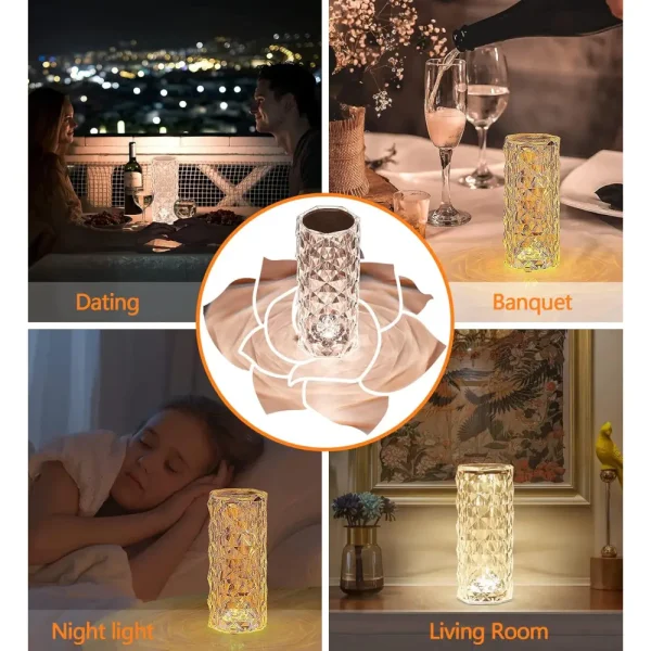 ⁦مصباح كريستال روز متعدد الألوان – مصباح طاولة LED أكريليك بتقنية تغيير اللون⁩ - الصورة ⁦5⁩